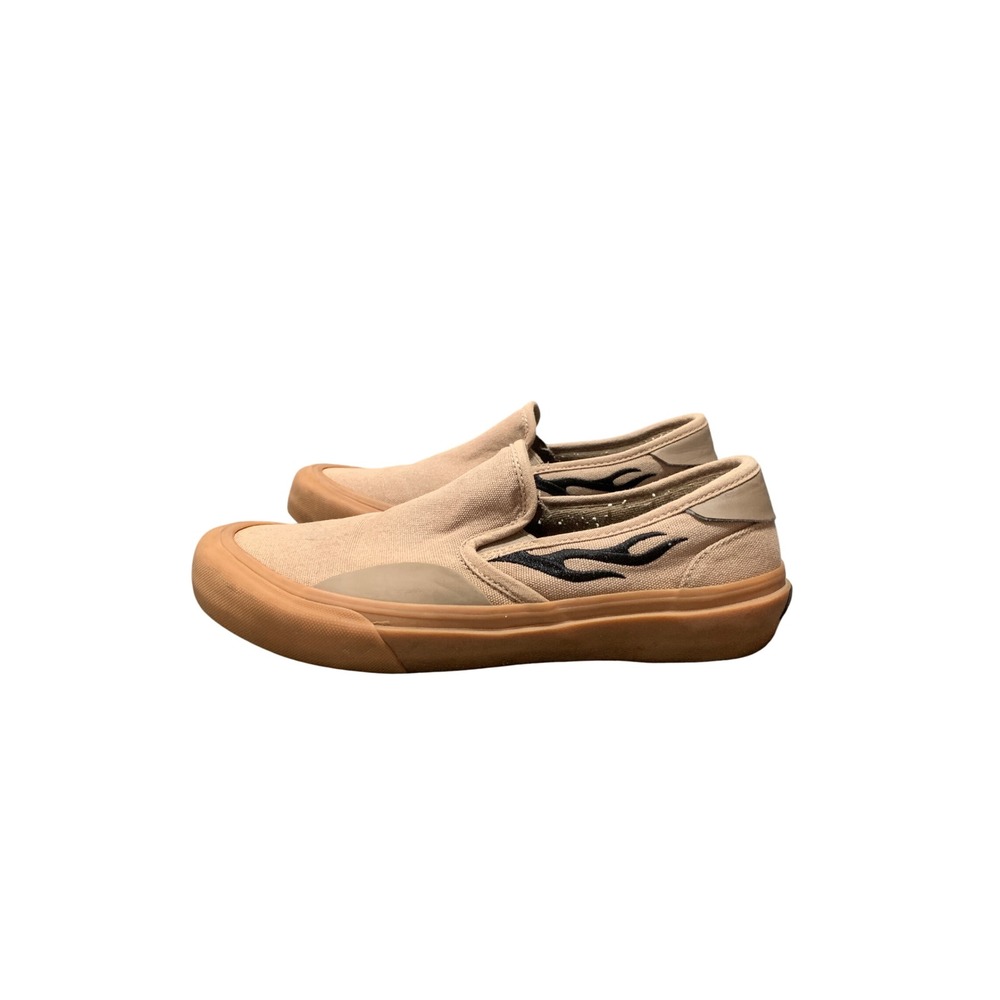 Straye Slip-On Sneakers Mens 9 Boo Johnson Peace & Love Tan Flame Gum Sole